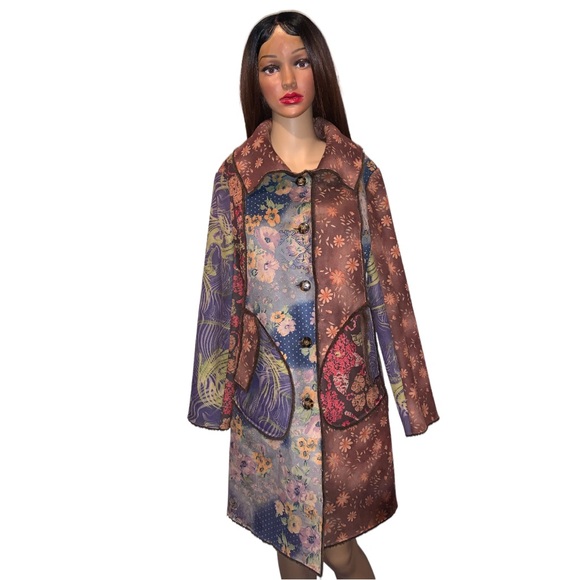 Scared Threads Floral Suede Hip-Length Pea Coat, Size M/L - Picture 4 of 16